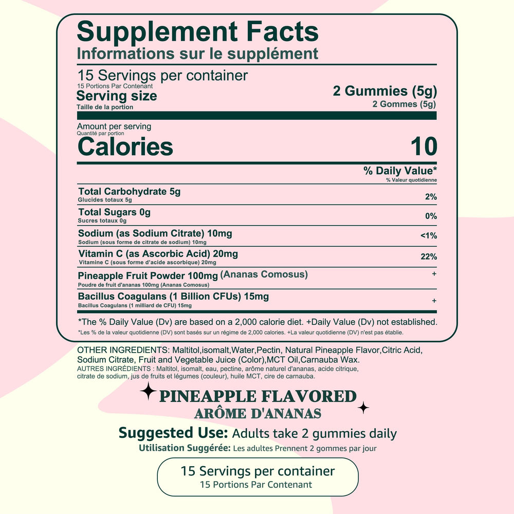 Close-up of Zenvorica pineapple-flavored feminine balance probiotic gummies
