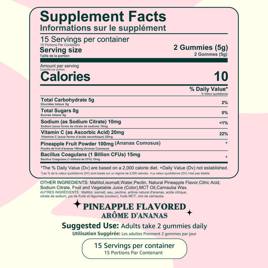 Close-up of Zenvorica pineapple-flavored feminine balance probiotic gummies