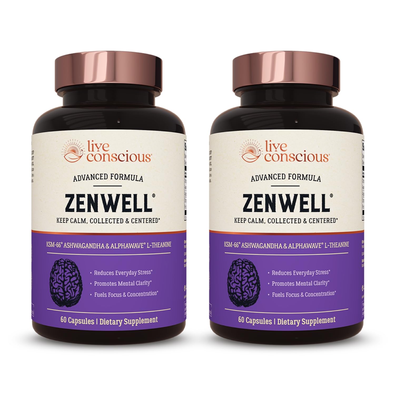 Hero image for ZenWell Live Conscious KSM-66 Ashwagandha with L-Theanine & AlphaWave (60 capsules, 2-pack)