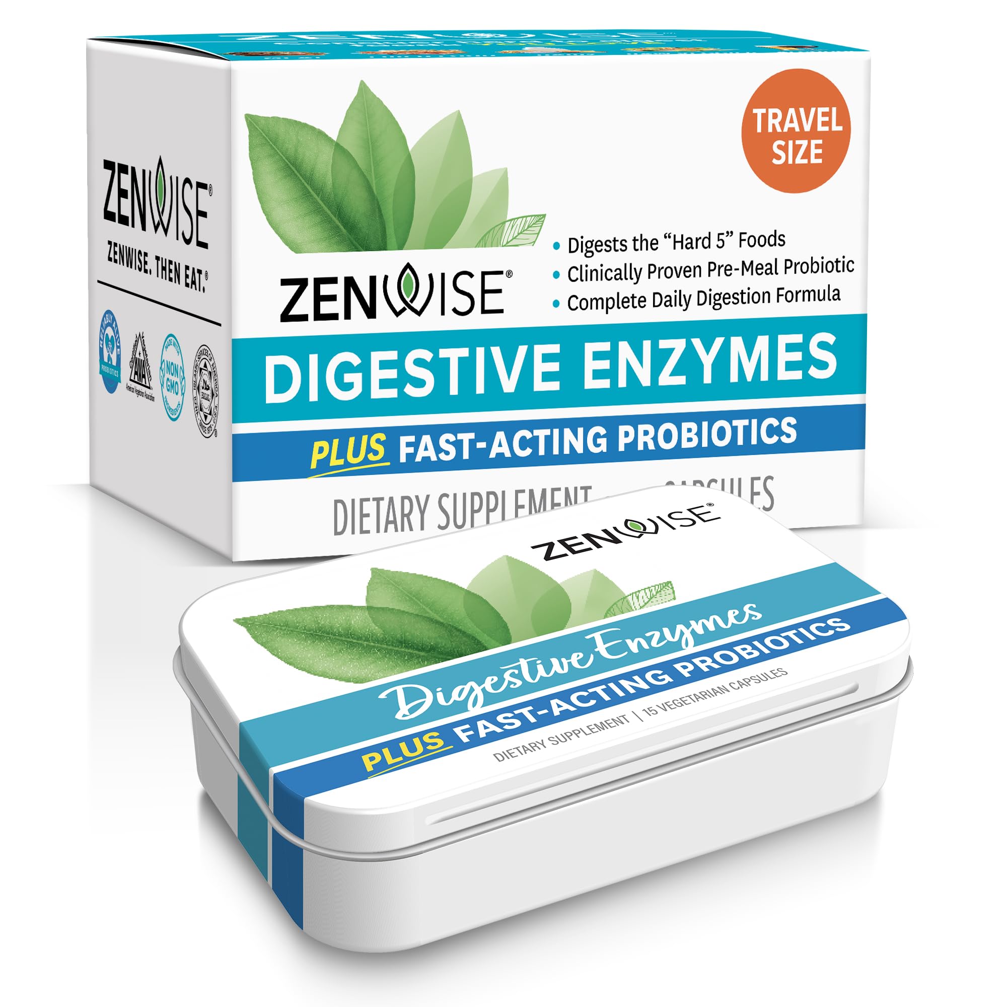 Zenwise digestive enzymes with bromelain for gut health, 15-count tin