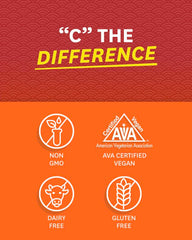 Gluten-free, organic, and non-GMO Vitamin C supplement packaging
