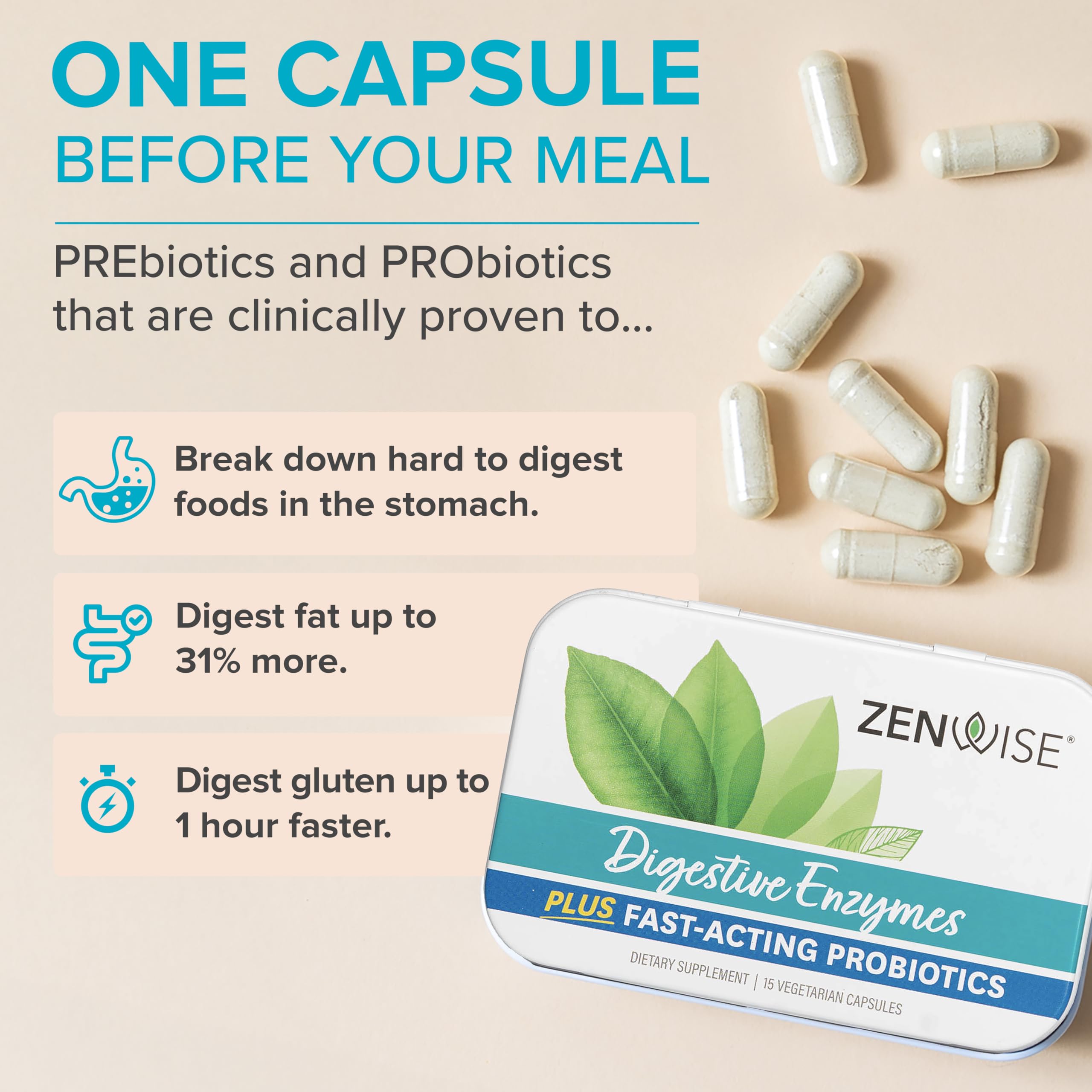 Plant-based bromelain and papain enzymes with prebiotic fiber