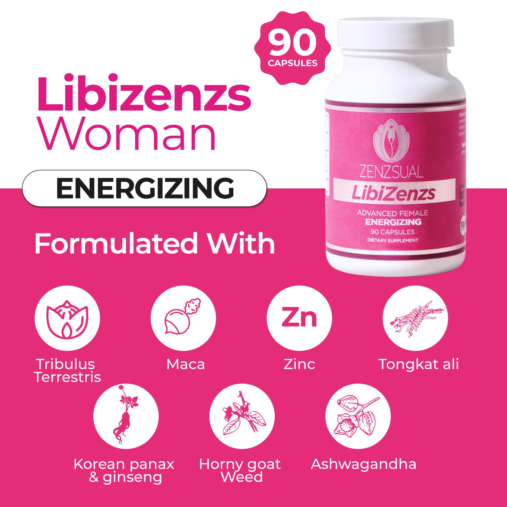 Ingredients: Maca root, Ashwagandha, and Ginseng