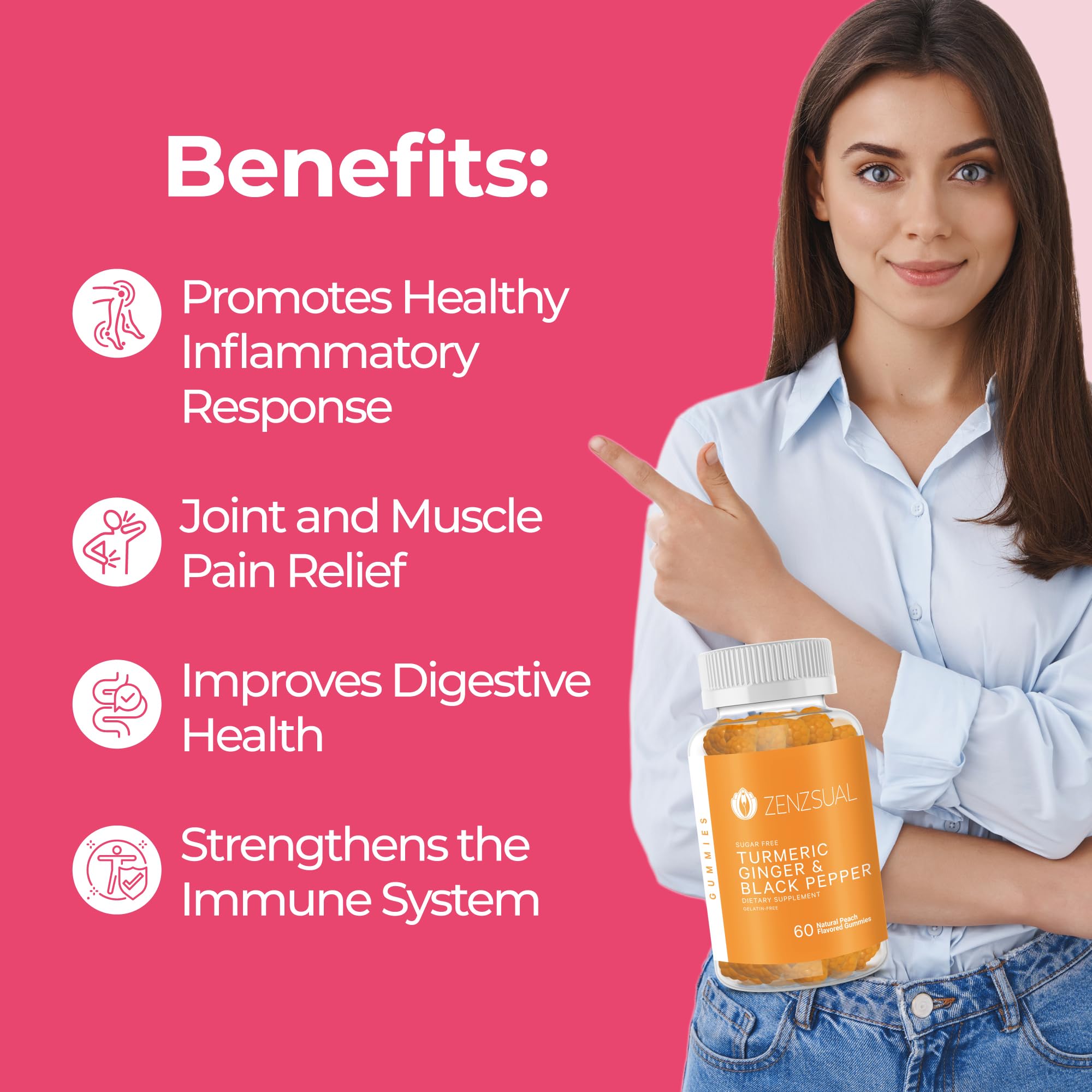 Gummies shown with clean, sugar-free claim visuals