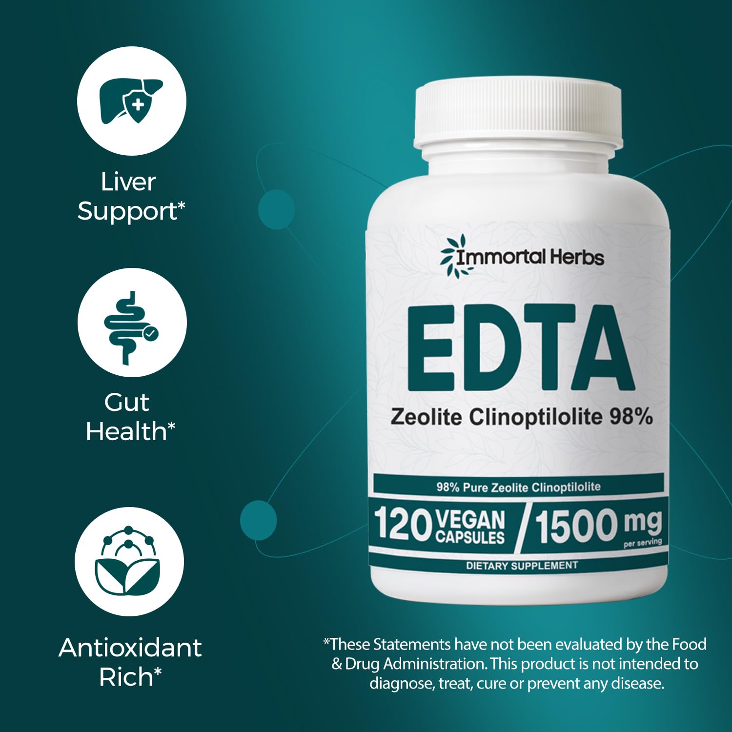 Zeolite clinoptilolite powder beside EDTA capsules
