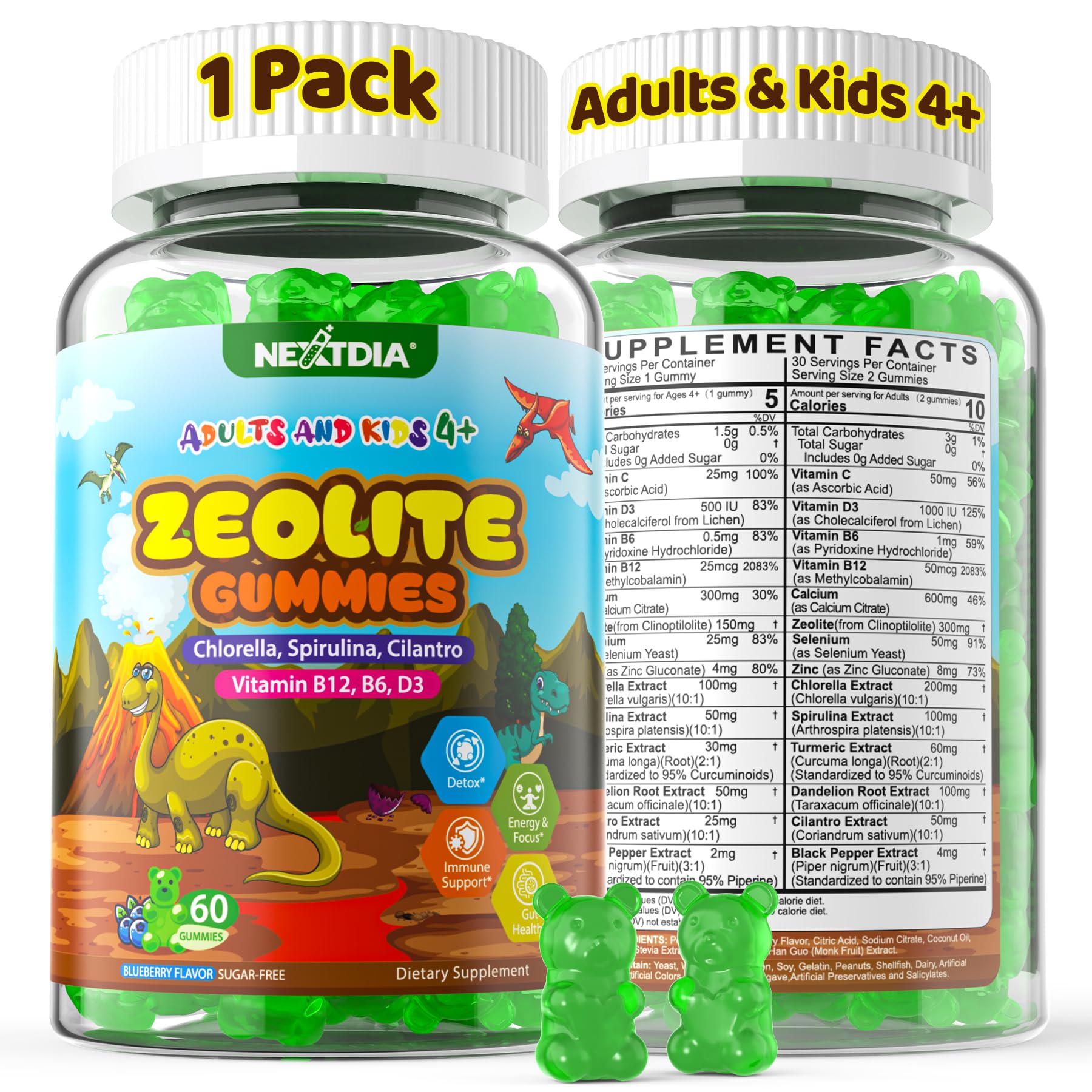 Zeolite detox gummies package for kids and adults