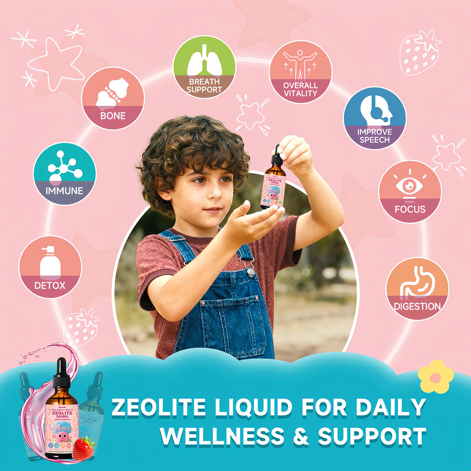 Strawberry-flavored Zeolite Drops flavor label