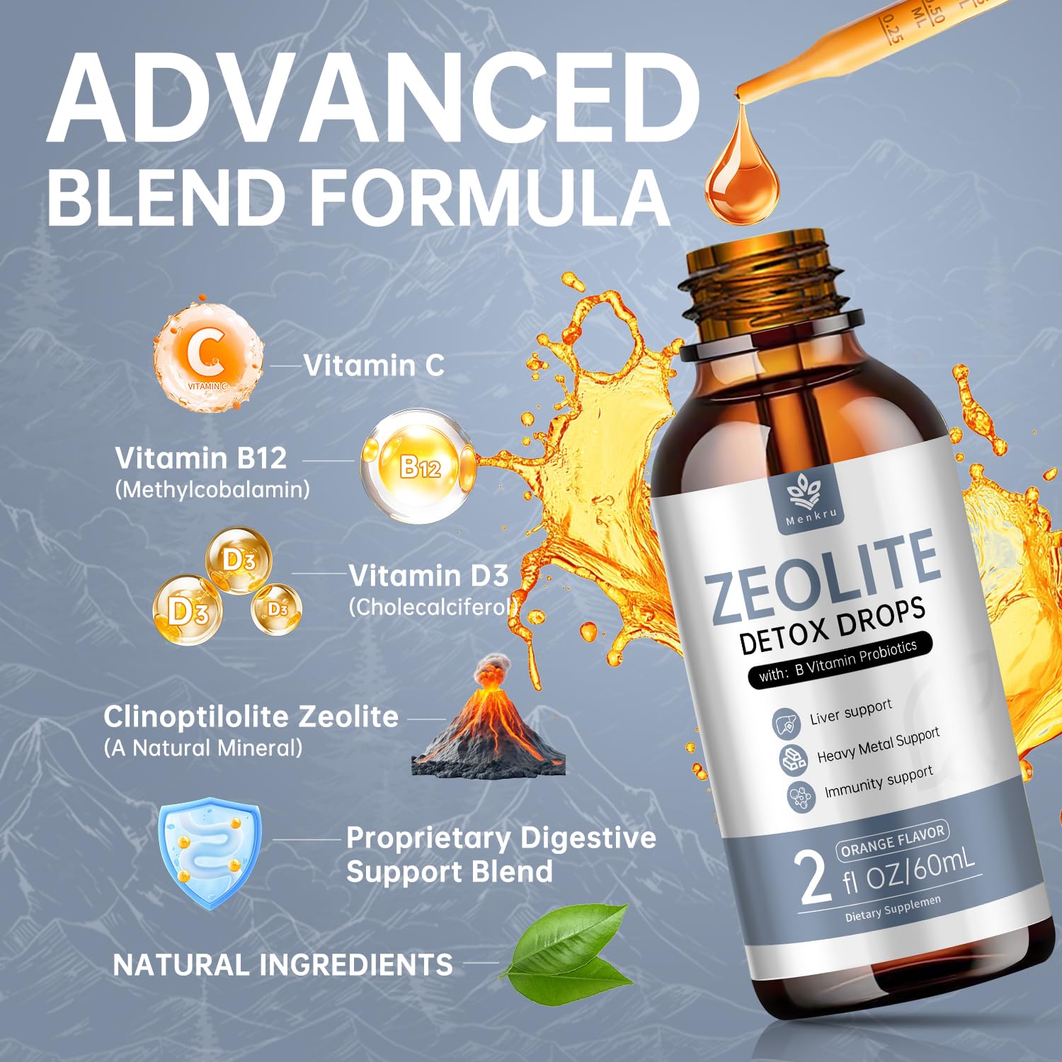 Ingredient highlights: zeolite, vitamin B, probiotic blend