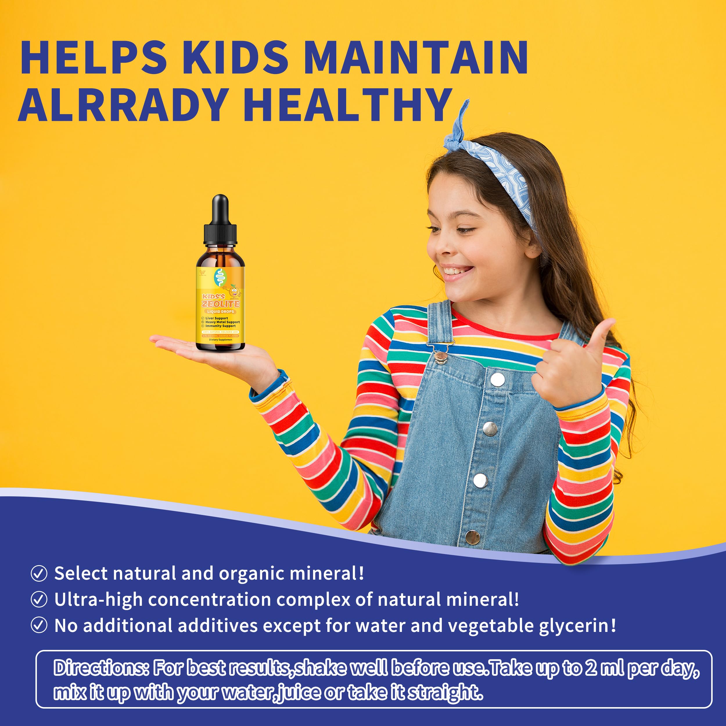 Child-friendly usage scene with Zeolite Drops for Kids orange flavor