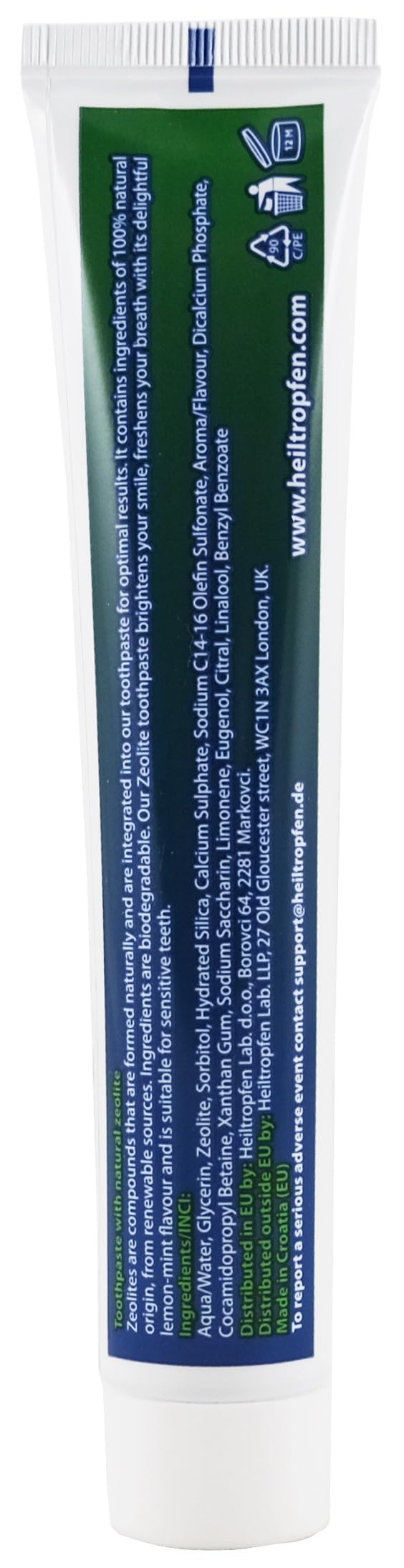 Label showing 15% natural zeolite