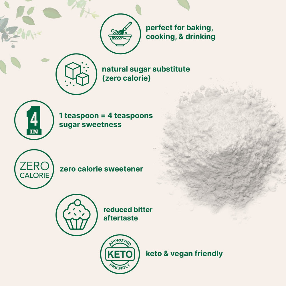 Zero calorie keto friendly sugar substitute made from stevia and erythritol