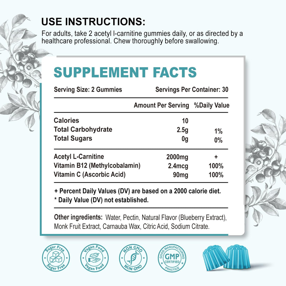 ALCAR gummies bottle highlighting energy and focus features