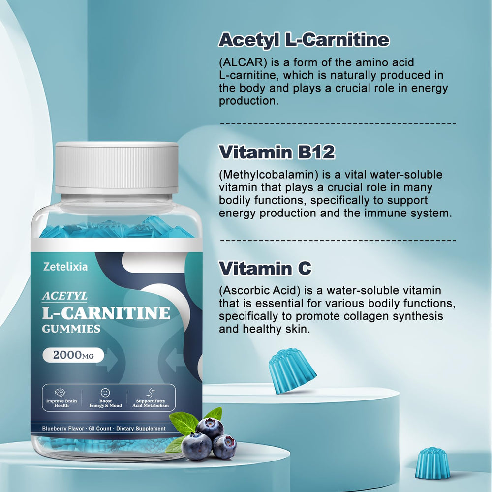 Nutrition facts and ingredients panel for Zetelixia ALCAR gummies