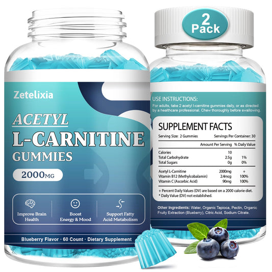 Zetelixia Acetyl L-Carnitine Gummies 2-pack sugar-free packaging front