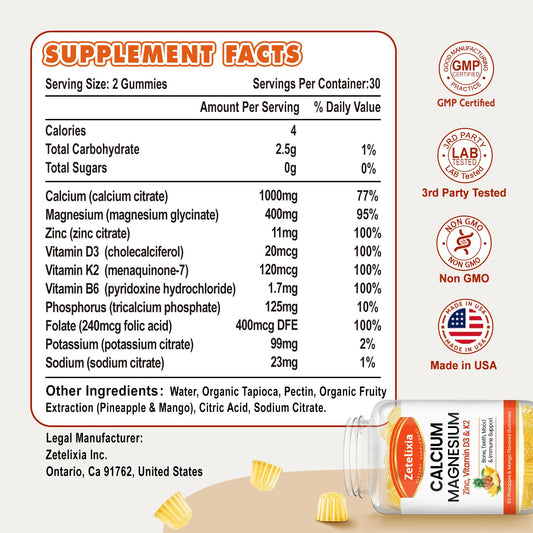 Zetelixia Calcium Gummies product label