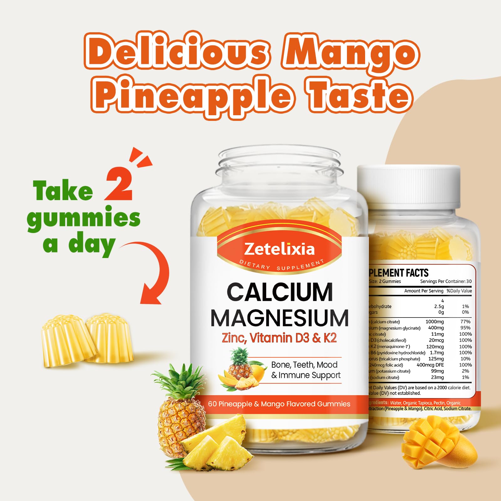 Nutrition facts for Zetelixia Calcium Gummies