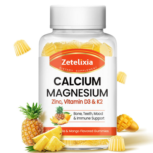 Front view of Zetelixia Calcium Gummies bottle with Pineapple Mango flavor