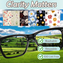 Soft microfiber cloth removing dust and smudges from eyeglasses