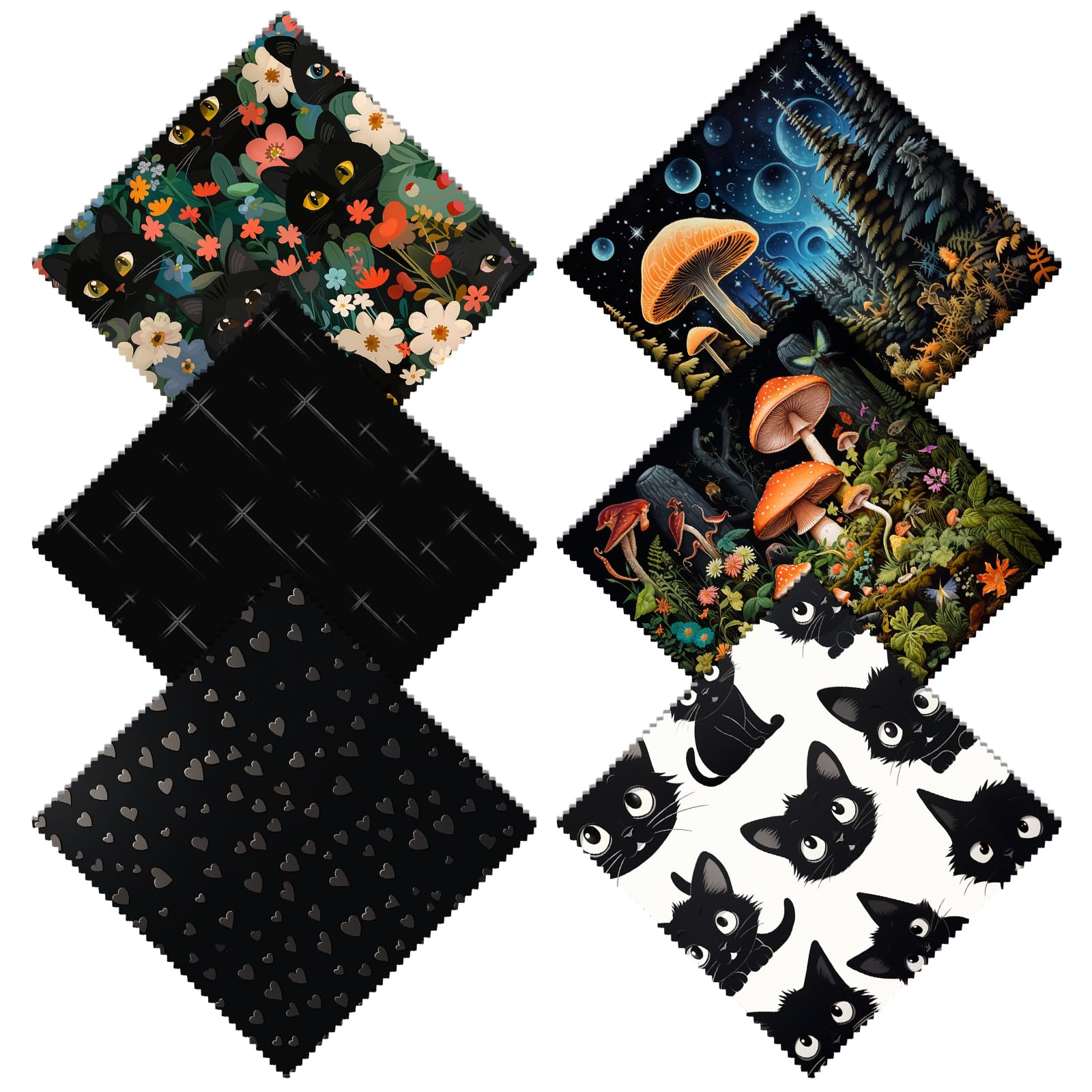 Zewurtuw 6-pack microfiber glasses cleaning cloths with mushroom cat pattern in 6.3 x 6.3 inches