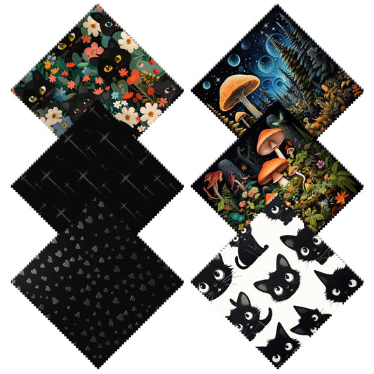 Zewurtuw 6-pack microfiber glasses cleaning cloths with mushroom cat pattern in 6.3 x 6.3 inches