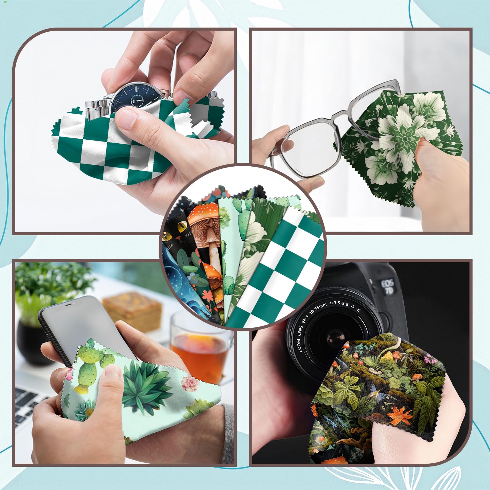 Zewurtuw 6-pack microfiber glasses cleaning cloths green pattern image 4