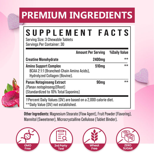 Dragon fruit flavored creatine chew tablets close-up