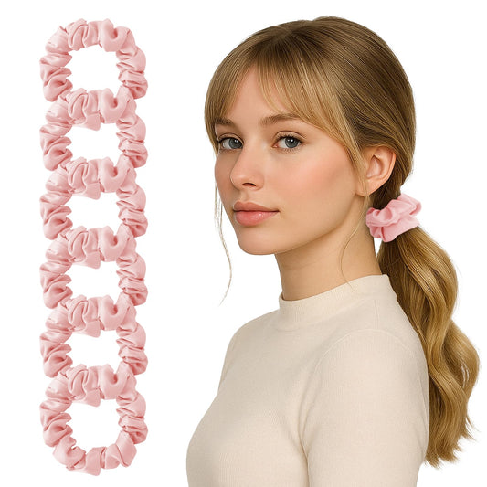 ZHENSILK silk scrunchies pink 6-pack front view, soft touch for gentle styling