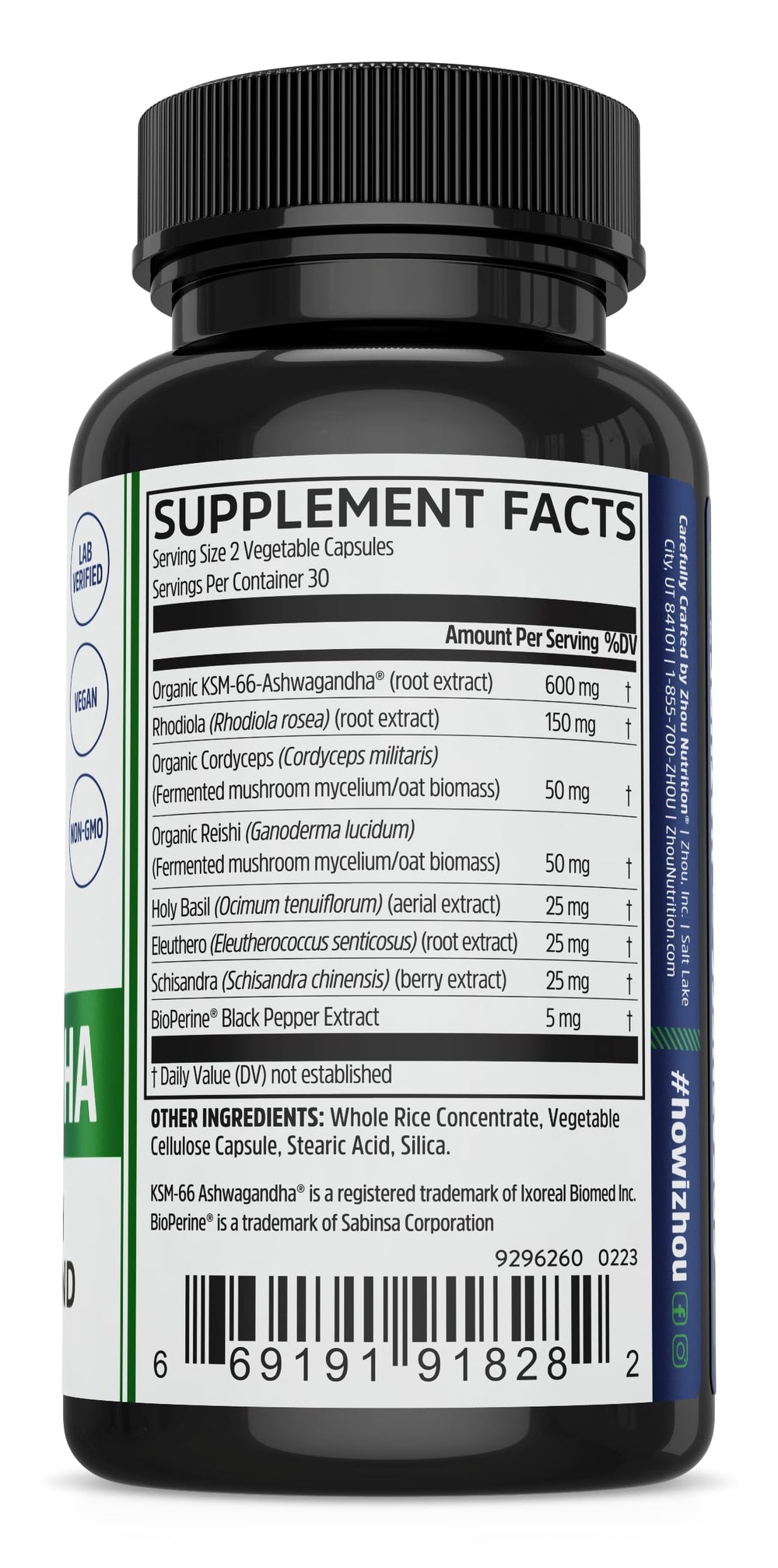 Herbal blend of ashwagandha, rhodiola rosea, holy basil and black pepper