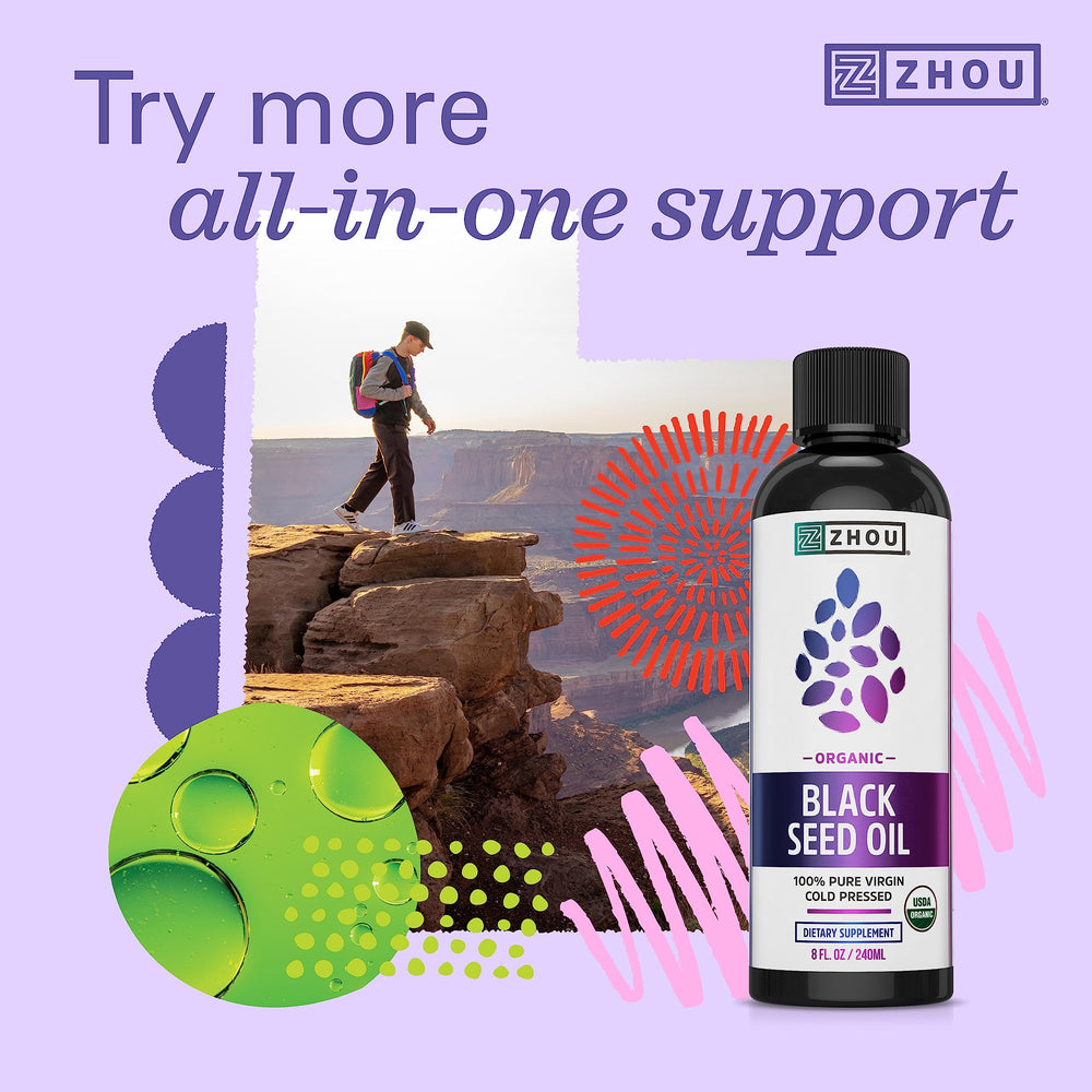 Lifestyle image highlighting hair and skin health associated with black seed oil capsules