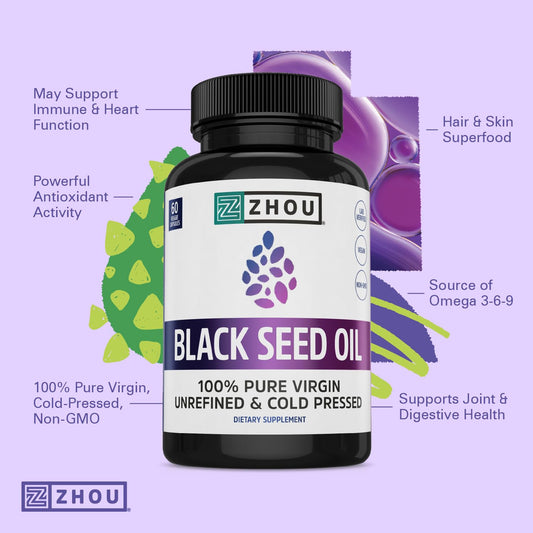 Close-up of ingredients showing 100% pure Nigella Sativa oil and thymoquinone