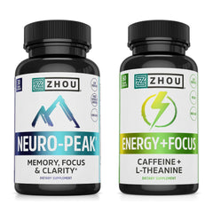 ZHOU Brain & Energy bundle shows energy and focus pills for steady daytime productivity.