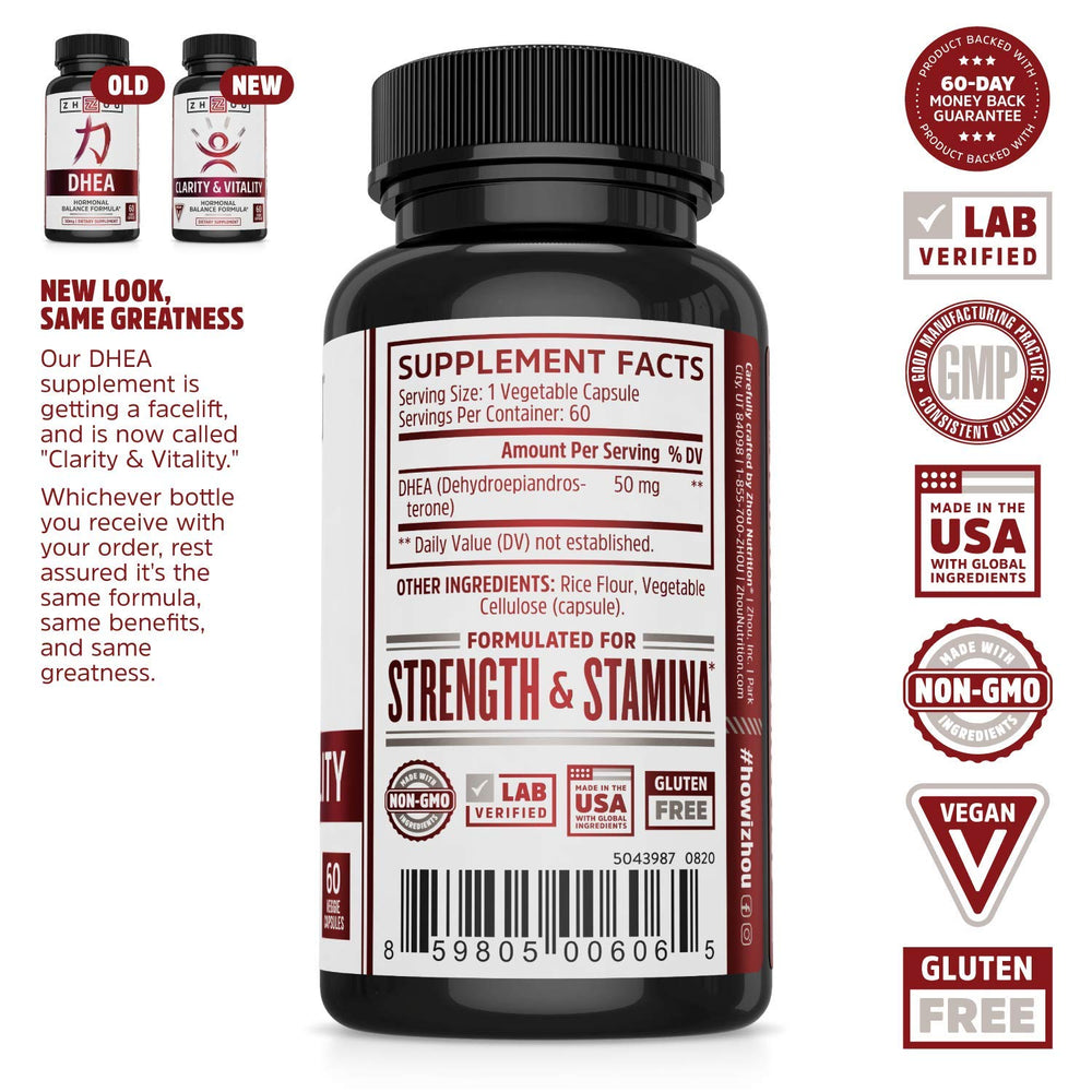 Close-up of DHEA 50mg vegan veggie capsules