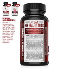 Vegan, non-GMO, gluten-free label for DHEA supplement