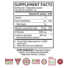 Close-up of Cran-Defense capsules showing 1000 mg D-Mannose per capsule
