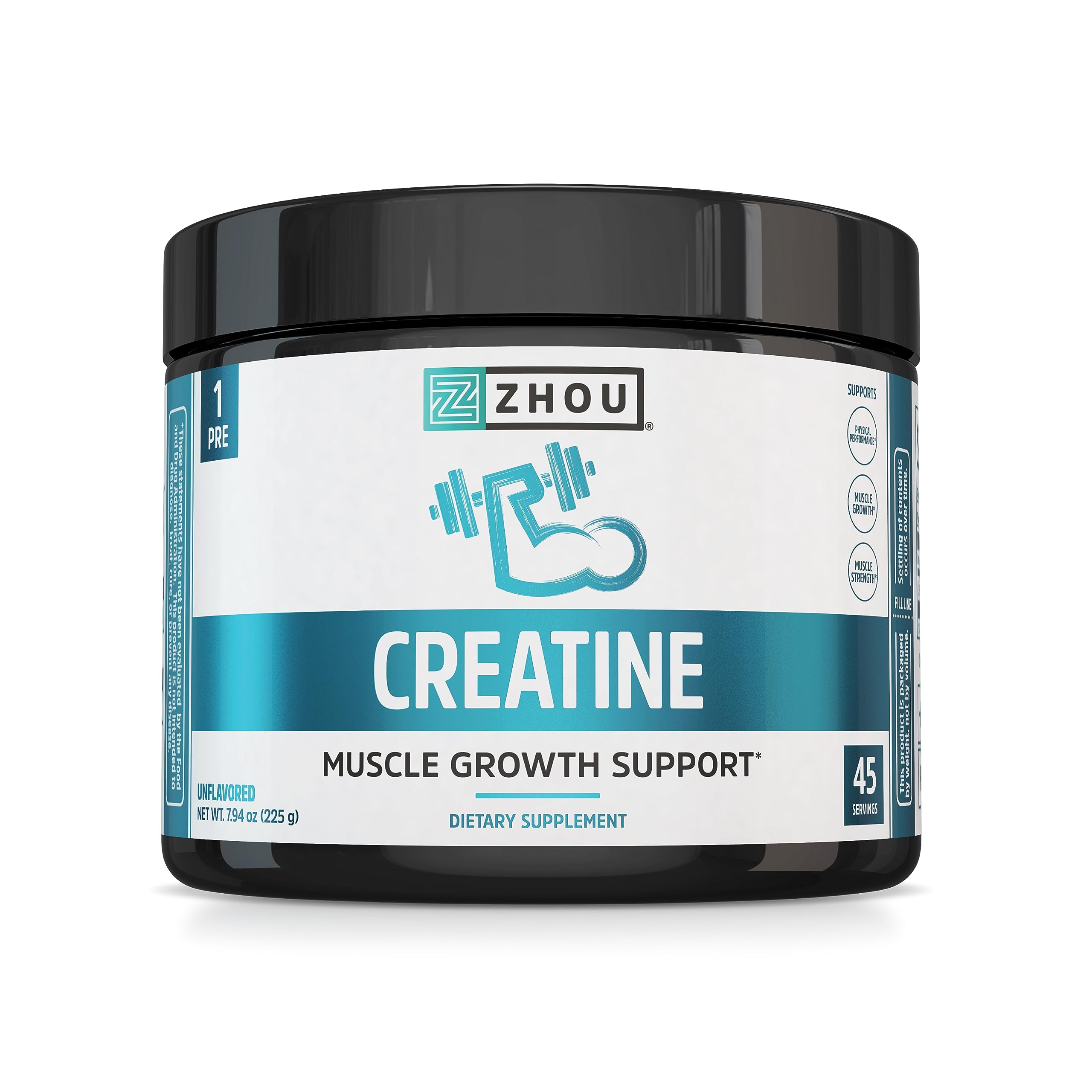 Zhou Creatine Monohydrate powder jar with scoop