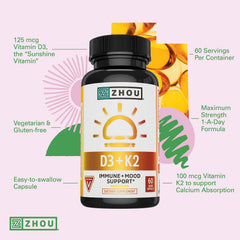 Zhou D3+K2 bottle highlighting immune support
