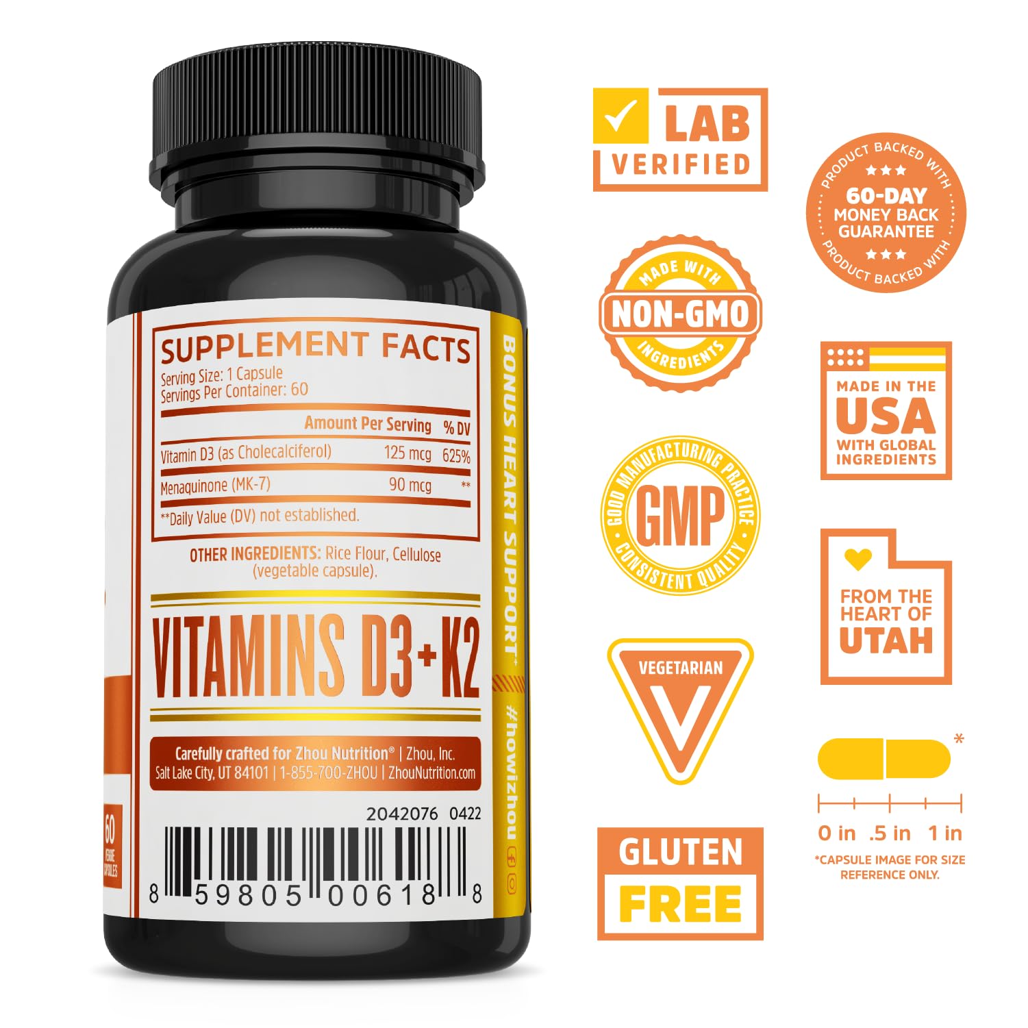 Close-up of vegan D3+K2 capsules