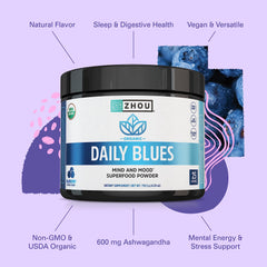 Scoop pouring Zhou Daily Blues powder from the jar