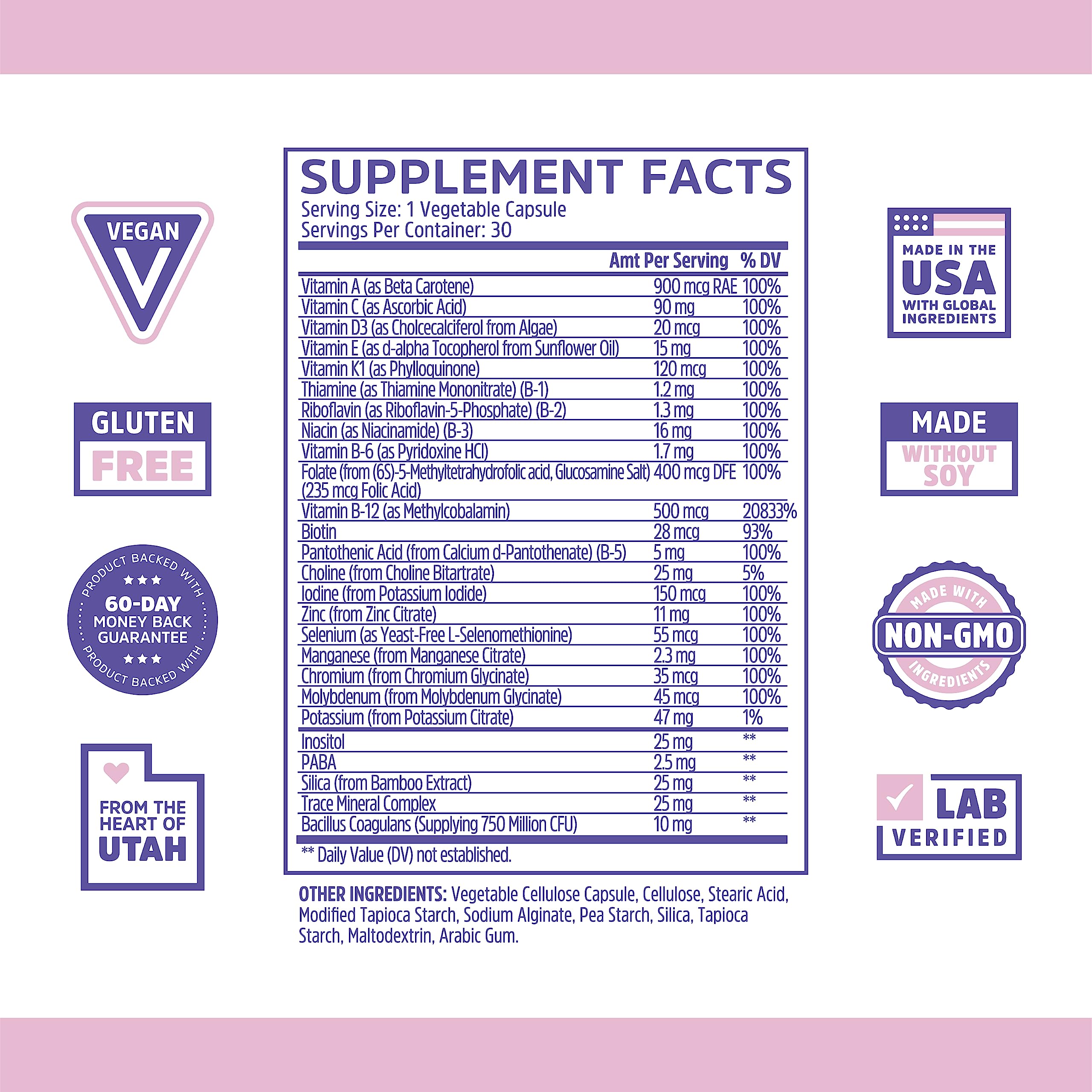 Close-up of Daily Boost label highlighting ingredients