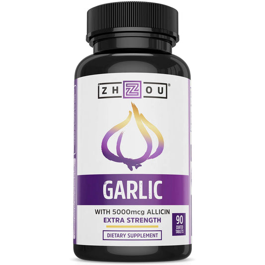 Zhou Garlic with Allicin odorless supplement bottle and tablets