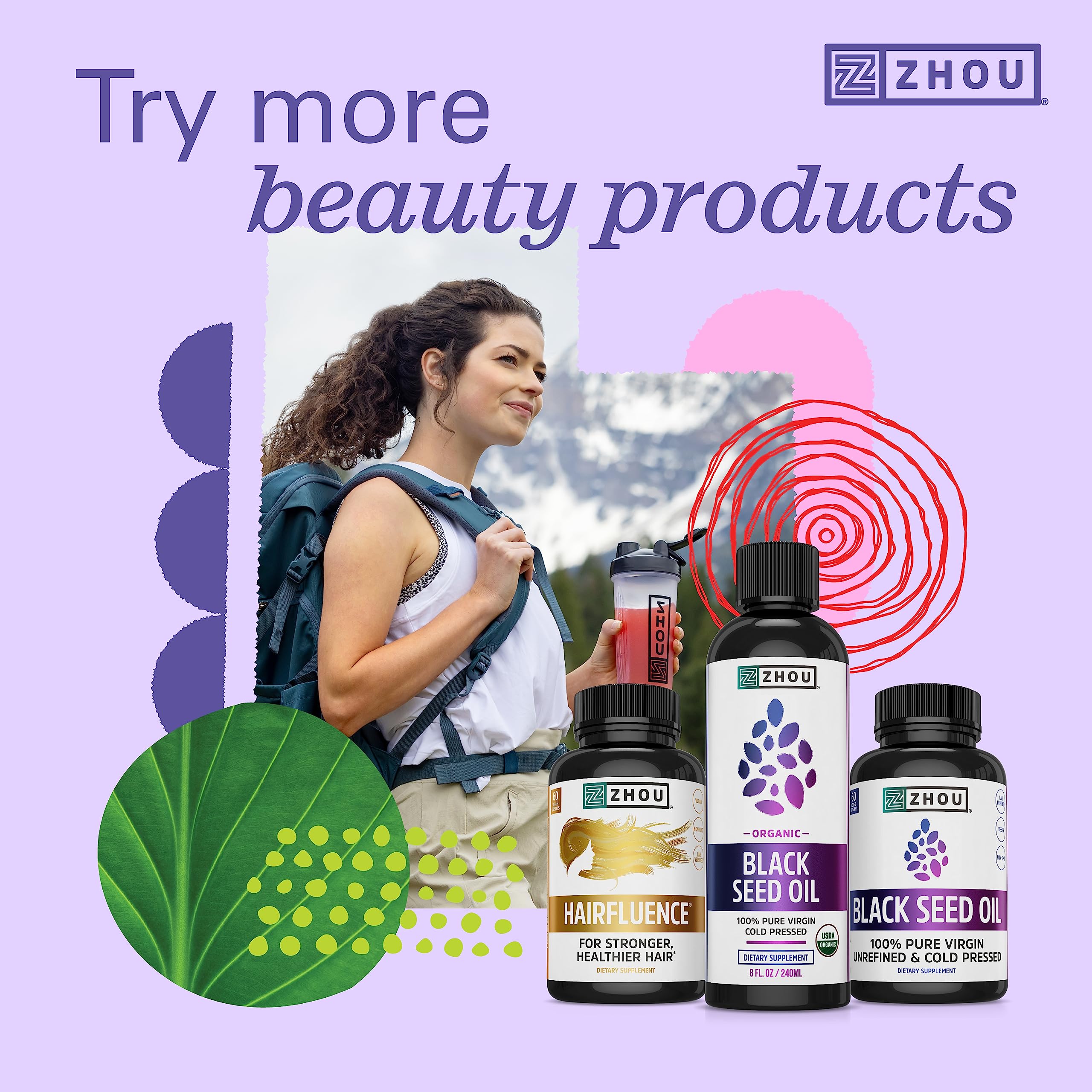 Zhou Glowfluence product label featuring 30 vegetarian capsules