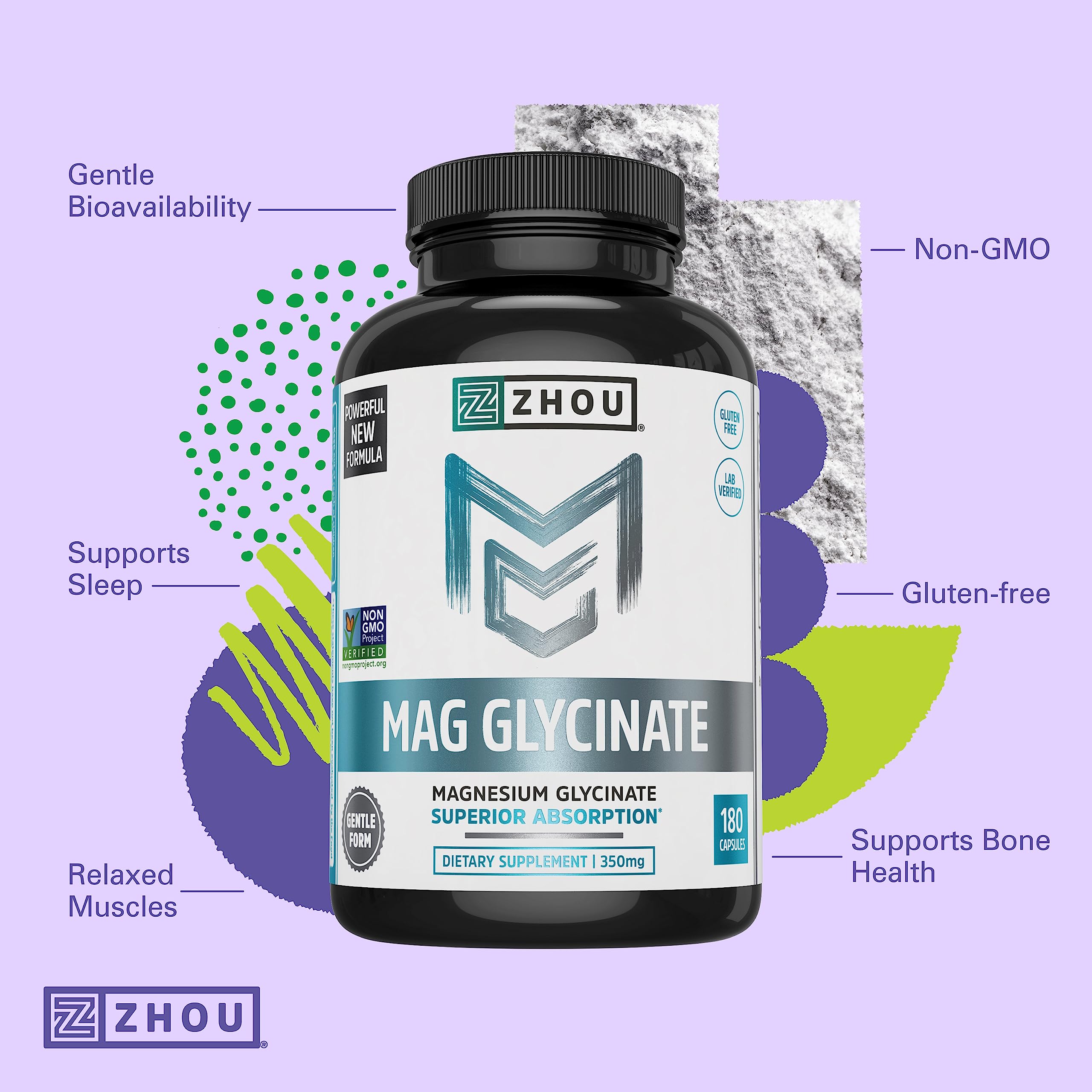 Graphic highlighting sleep support from magnesium glycinate