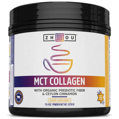 Front view of Zhou MCT Collagen Vanilla 13.4 oz tub