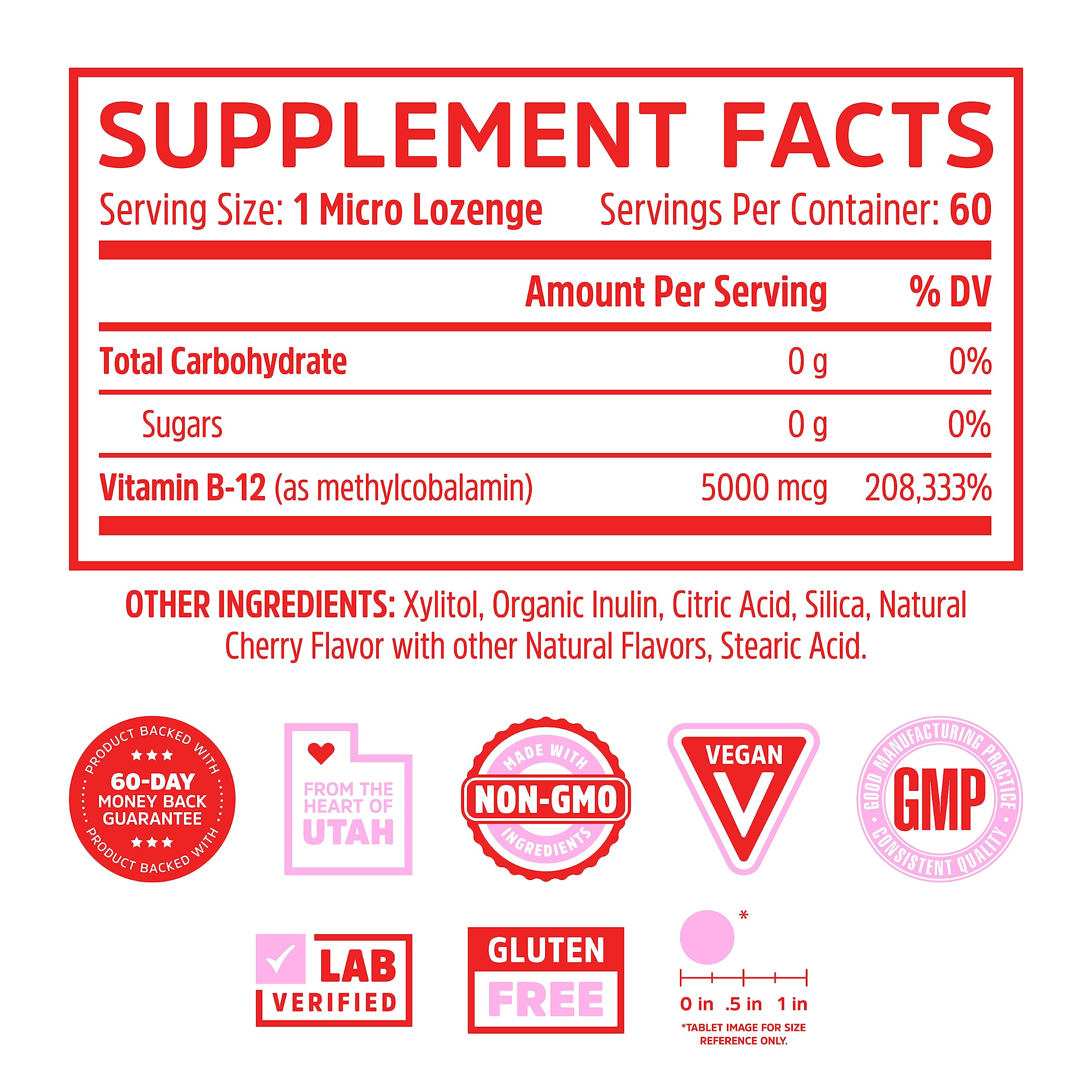 Close-up of methylcobalamin 5000 mcg B12 ingredients