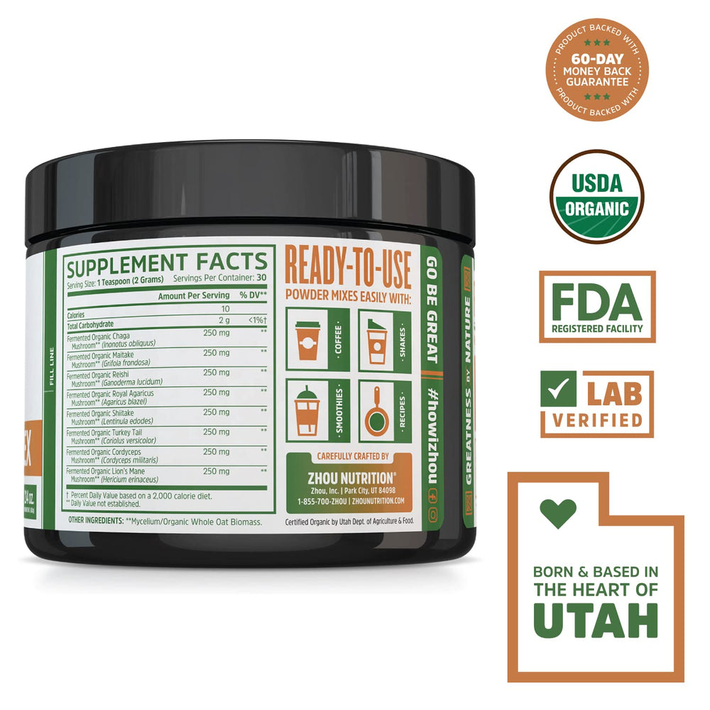 ZHOU Mushroom 8-Plex back label with supplement facts