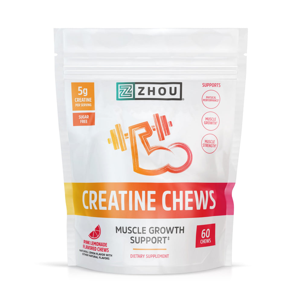 Front packaging of ZHOU Nutrition Creatine Monohydrate Chewables Pink Lemonade 5g 60 Gummies