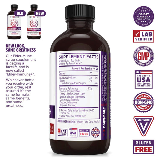 Organic elderberry extract and raw honey ingredients