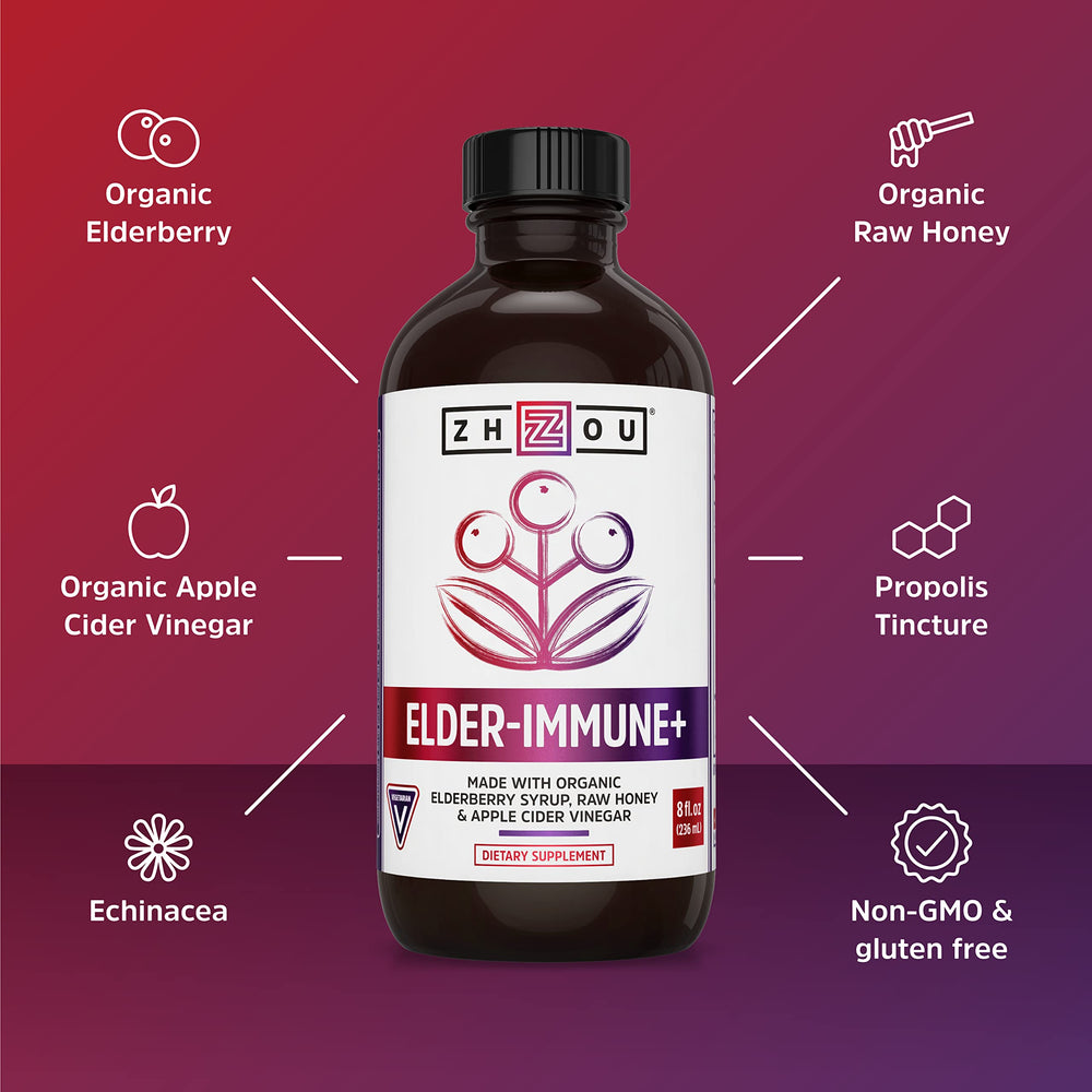 8 oz glass bottle of elderberry immune syrup