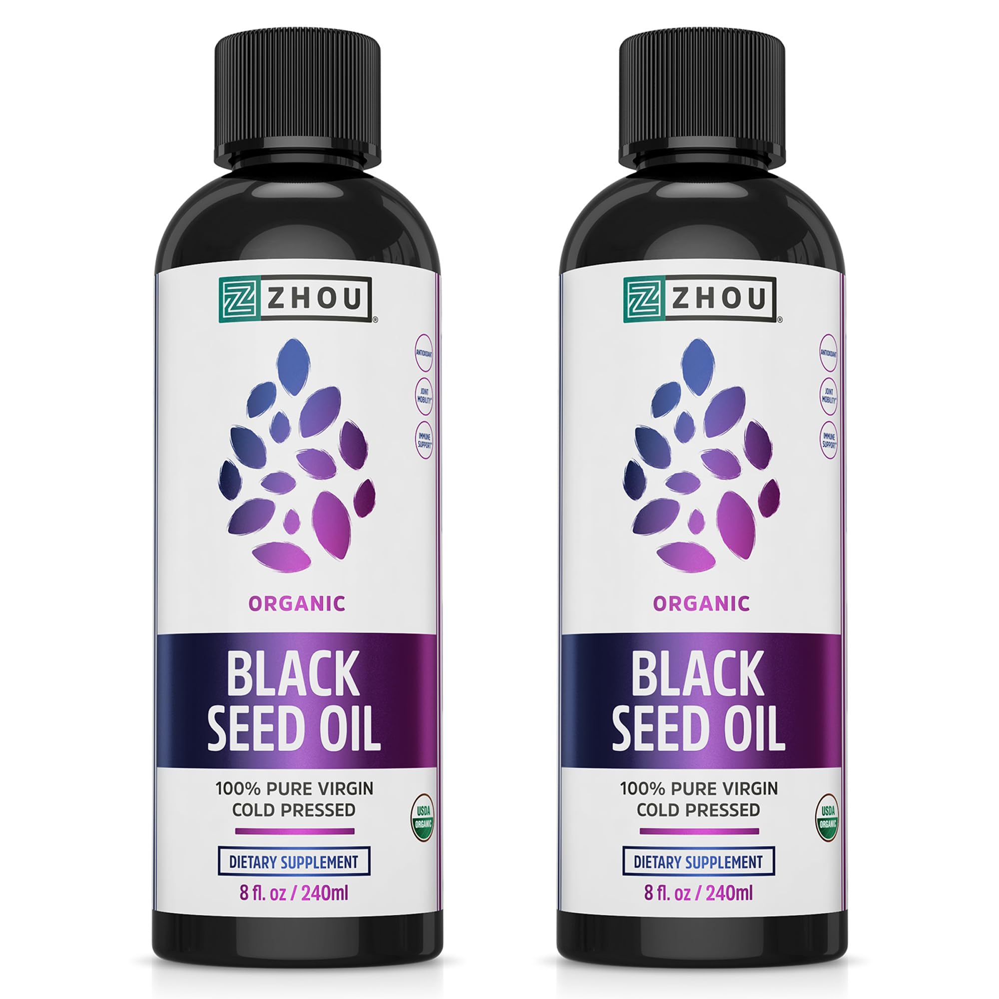 ZHOU Organic Black Seed Oil two-pack 8 oz bottles front view