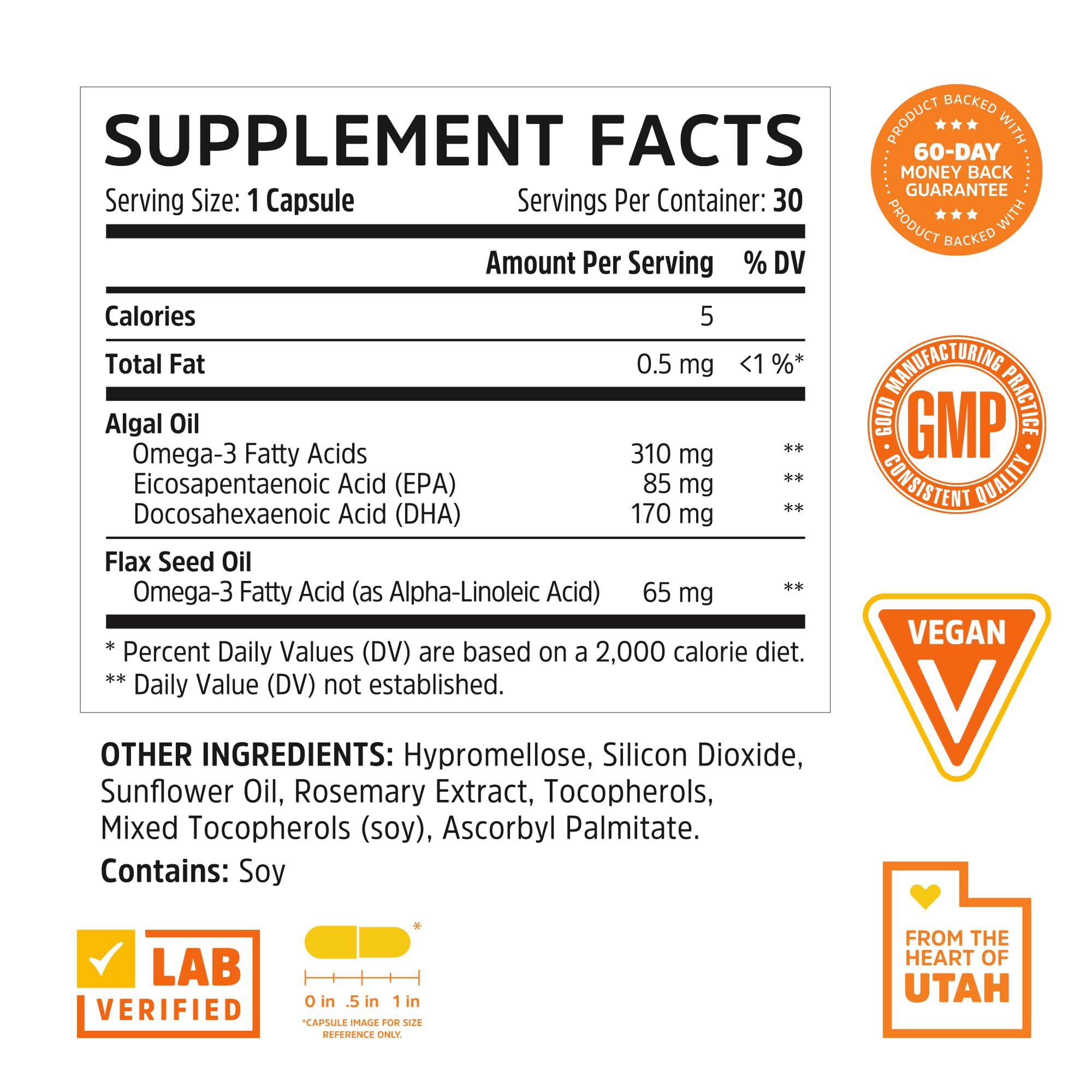 Close-up of vegan omega-3 capsules